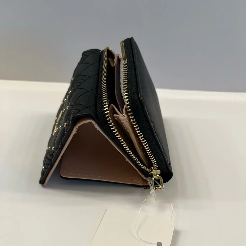 Quilted Studded Love Wallet - Black- Gift Idea - NWT
